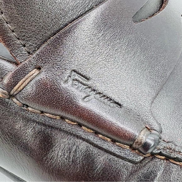 Ferragamo Ayden Penny Loafer Brown Leather Vibram Neolithic Size 7.5 EE **Wide** main image 11